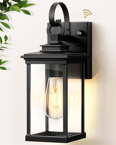 VIANIS Dusk to Dawn Outdoor Wall Lantern, Black Exterior Light Fixtures, Porch Light Wall Mount Lamps Outside Wall Lights for House, Garage Lights Outdoor Wall Sconce Lanterns with Water Ripple Glass