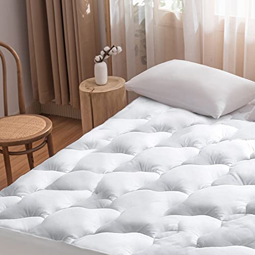 WhatsBedding Waterproof Mattress Pad Twin XL Size Cotton Top Down Alternative Filling Pillowtop Mattress Topper Cover-Fitted Quilted (Twin XL Mattress Pad)