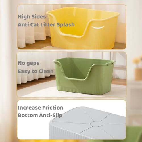 TownTime Extra Large Litter Box with High Sides 25.27" Lx17.83 Wx13.11 H,Anti-Splashing Kitty Litter Box,Tool-Free Assembly,Multi Cat Litter Box,Jumbo Litter Box (Green)