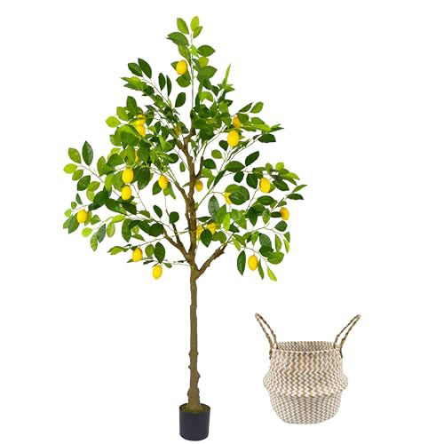 Warmplants Artificial Fiddle Leaf Fig Tree, 6ft Tall Fake Fiddle Leaves Silk Plant with Woven Basket, Decorative Faux Ficus Lyrata Tree for Indoor Outdoor Home Office Living Room