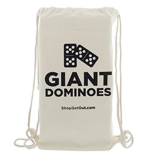Get Out! Giant Wooden Dominoes 28-Piece Set with Bag – Jumbo Natural Wood & Colored Numbers – Kids Adults Outdoor Games