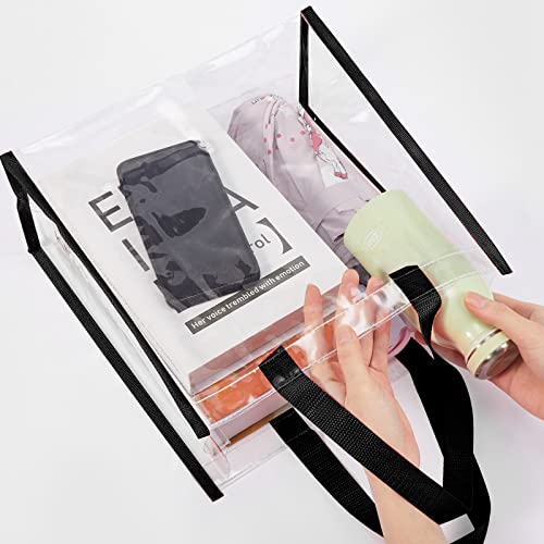 Saintrygo 20 Pack Clear Tote Bags Bulk 12 x 12 x 6 PVC Plastic Tote Bag with Handles for Stadium Work Beach Sports(Black)