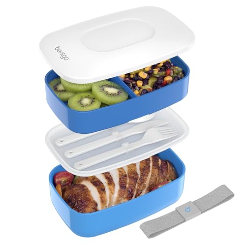 Bentgo Classic - Adult Bento Box, Stackable 3-Compartment Lunch Box with Removable Utensil Set and Sealing Strap, BPA-Free, Food Container Ideal for Meal Prep, Work, and On the Go (Blue)