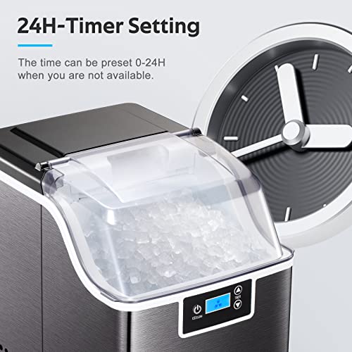 ZAFRO Nugget Ice Makers Countertop,45lbs/Day Pebble Ice Maker Machine with Self-Cleaning,24hrs Timer,LED Panel Sonic ice Maker with Ice Scoop,Ice Basket for Home/Bar/Party (Stainless Steels Silver)