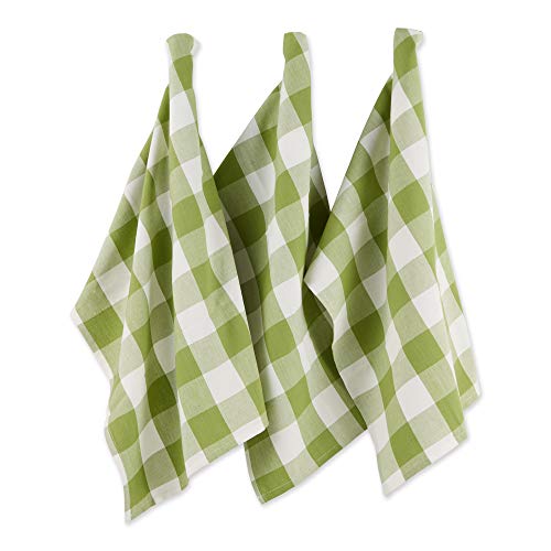 DII Buffalo Check Kitchen Collection, Classic Farmhouse Dishtowel Set, 20x30, Antique Green, 3 Piece