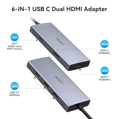 Docking Station to Dual HDMI Monitors Adapter, USB C to Dual HDMI Adapter for Laptops Docking Station Dual Monitor with Dual HDMI 4K 60 Hz,3 USB Port,PD, Compatible for HP Elitebook,Dell XPS 13 15 etc