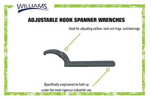 Williams JHW474B Adjustable Hook Spanner Wrench with Span Diameter of 6-1/8 to 8-3/4-Inch, Ideal for Adjusting Collars, Lock Nut Rings, and Bearings