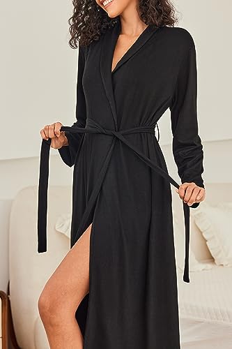 Ekouaer Robes for Women Long Sleeve Knit Kimono Bathrobe Soft Lightweight Loungewear Ladies Cotton Sleepwear