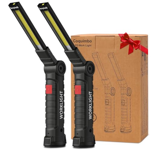 Tool Gifts for Men, Coquimbo Rechargeable LED Work Light Grill Light with Magnetic Base 5 Modes 360° Rotate (2Pack Black)
