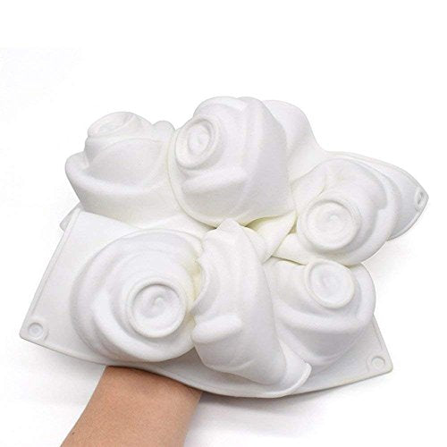 Rose Shape Mold Mousse Cake Molds 3D Rose Silicone Mold for Cake French Cupcake Dessert Homemade Soap Cupcake Pudding Jello Chocolate Fondant Baking Tools（6 Cavity ）