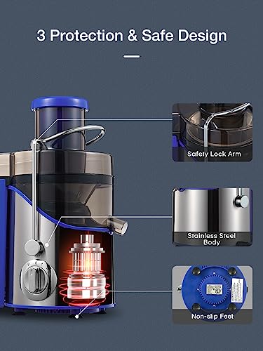 Juicer Machines, Juilist 3" Wide Mouth Juicer Extractor, for Vegetable and Fruit with 3-Speed Setting, 400W Motor, Easy to Clean, Black