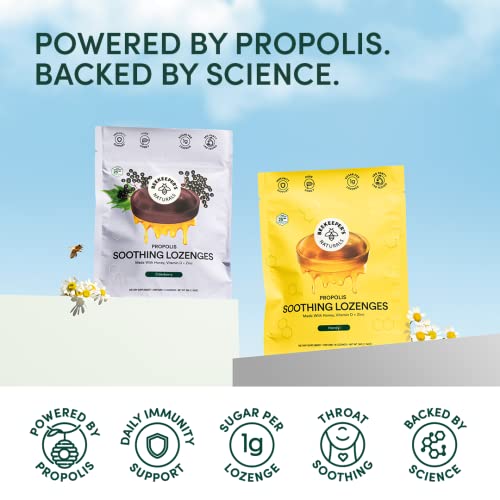 Beekeeper's Naturals Soothing Honey Cough Drops 3 Flavors Pack,Honey,Peppermint & Elderberry Sore Throat Relief Soothing Lozenges with Zinc,Propolis & Vitamin D,42 Ct