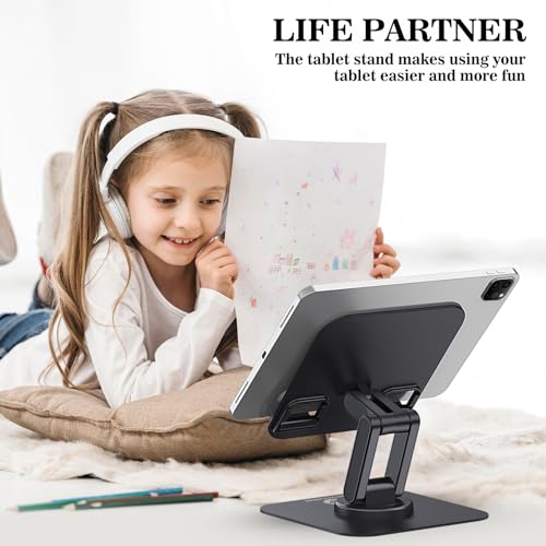 OCYCLONE for iPad Stand 360 Rotating, Adjustable Tablet Stand for Desk, Portable Monitor Tablet Stand Holder Office Accessories Compatible with Kindle 4" - 15.6" Tablet iPad PS iPhone Stand, Black