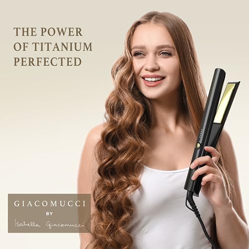 Giacomucci Titanelli 2 in 1 Titanium Hair Straightener and Curler | 100% Pure Ti-Thermal Technology Flat Iron | 1-Inch Professional Styling | Available in Black, Gold, and Pink (Black)