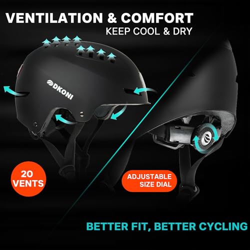 DKONI Bike Helmet with LED Lights Bicycle Helmets Commuter Cycling Helmet USB Rechargeable Front & Back LED Light Helmet for Adult Men Women(Small, Black)