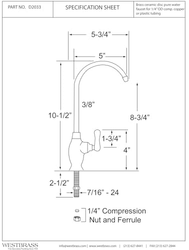 Westbrass D2033-NL-11 10" Classic 1-Lever Handle Cold Water Dispenser Faucet, Antique Copper