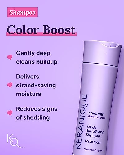 Keranique Color Treated Shampoo and Conditioner Set with Follicle Booster Hair Serum - Keratin Enriched Color Boost Set w/Shampoo, Conditioner & Thickening Spray for Women w/Fine, Thin, Colored Hair