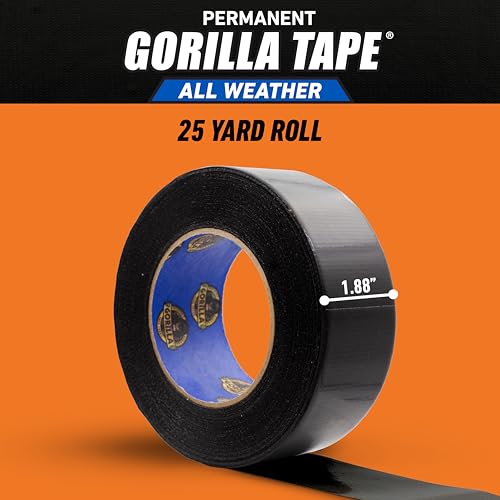 Gorilla All Weather Duct Tape, Black, 1.88" x 25 yd (Pack of 1) - UV and Temperature Resistant Waterproof Tape for Outdoor Repairs