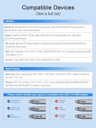 QGeeM USB C to HDMI Adapter 4K Cable, USB Type-C to HDMI Adapter [Thunderbolt 3/4] HDMI Adapter for Laptop MacBook Pro/Air, iPhone15 Pro max, Dell XPS, HP.Pixelbook, Thinkpad,Surface,etc.-Black