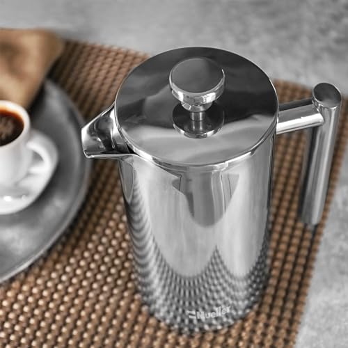 Mueller French Press Coffee Maker 20oz, Stainless Steel French Press Coffee, 4 Filter Heat Resistant Double Insulated, Rust-Free, Food Grade, Dishwasher Safe Coffee Pot