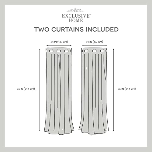 Exclusive Home Branches Linen Blend Grommet Top Curtain Panel Pair, 54"x84", Black