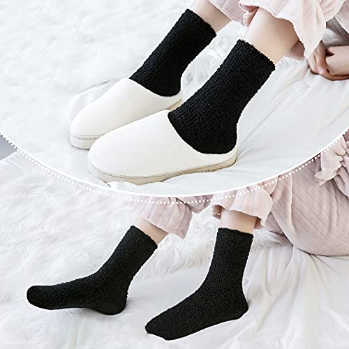 LINEMIN Womens Fuzzy Socks Cozy Fluffy Winter Warm Slipper Socks Microfiber Soft Home Sleeping Socks (5 Pack Black)