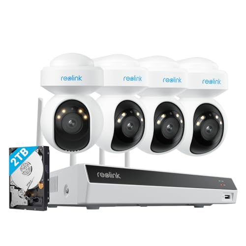 REOLINK 4K PTZ Wi-Fi 6 Security Camera System, 4pcs WiFi Cameras Outdoor with 10X Digital Zoom, Motion Track, Smart Detection, Color Night Vision,12CH Wi-Fi NVR with 2TB HDD, RLK12-800WPT4