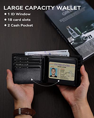 Swallowmall Mens Wallet Rfid Blocking Leather Wallet for Men Bifold Wallet Leather with 1 ID Window 16 Card Slot