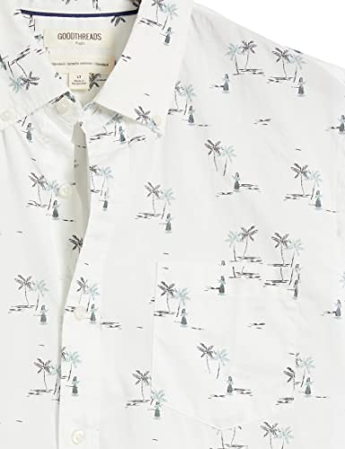 Goodthreads Men's Standard-Fit Short-Sleeve Printed Poplin Shirt, White Aloha, X-Small