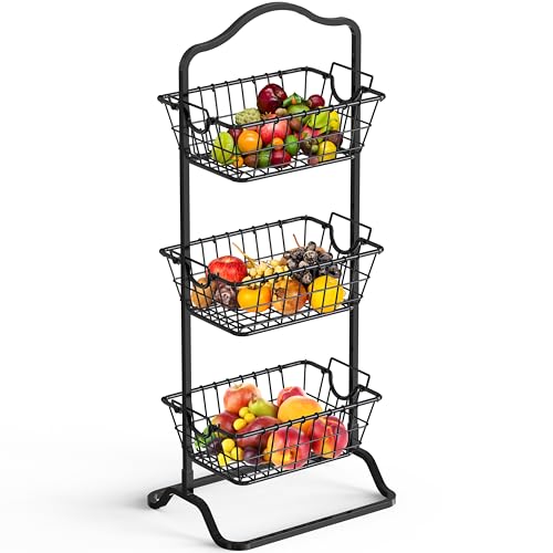 Simple Houseware 3-Tier Rigid Wire Market Fruit Basket Stand, Black