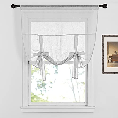 NICETOWN Tie Up Curtains for Windows - Faux Linen Semi Sheer Curtain Light Filter Farmhouse Window Treatment Balloon Shade for Bedroom/Bathroom, W42 x L63 inches, Dark Blue, 1 Piece