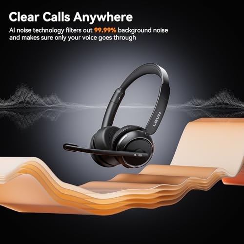 LEVN [2024 Version] Wireless Headset with Mic for Work, Bluetooth Headset with Microphone (AI Noise Cancelling), Wireless Headset for Work from Home/Office/Call Center/PC/Computer/Laptop/Teams/Zoom