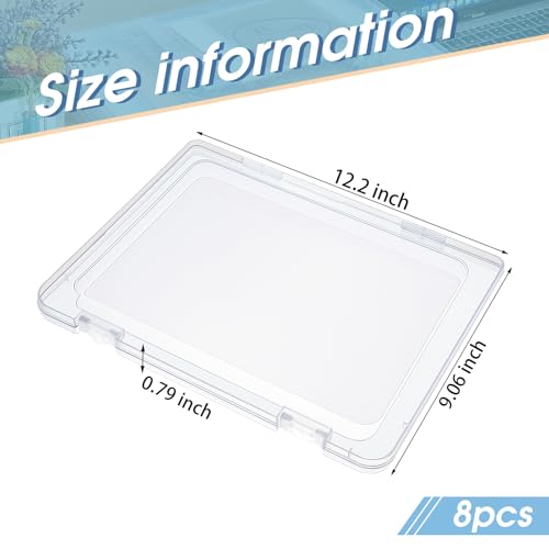 Gueevin 8 Pcs Clear A4 File Portable Paper Project Case, Storage Container, Plastic Flat Box Buckle, Document Letter Storage Box with Handle, 12.2 x 9.06 x 0.79 in for Board Game Magazine Scrapbook