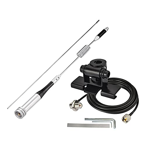 Bingfu Vehicle Mobile Ham Radio Antenna VHF UHF 136-174MHz 400-470MHz Car Truck Amateur Two Way Radio Antenna with Lip Mount Fixed Bracket PL259 Male 5m 16.5 feet RG58 Cable
