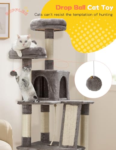 Small Cat Tree Tower, 27.5" Tall Natural Sisal Cat Tree, Double Base Cat Scratching Post with Cat Self Groomer Brush, Soft Plush Cat Perch Bed with Dangling Ball for Indoor Kittens, Colorful Cat Tree