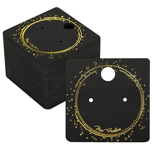 joycraft Earring Display Cards, 100Pcs Black Earring Tags with Foil Gold, 2 Inch Square Hanging Paper Earring Display Tags for Selling, Personalized Earring Cards for Stud, Earring, Retail