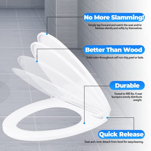 YNR Toilet Seat with Slow Close Hinges, Standard Elongated Toilet Seat with Non-slip Seat Bumpers, Easy to Install & Clean, Heavy Duty PP Material, Fits All Toilet Brands (Y6)
