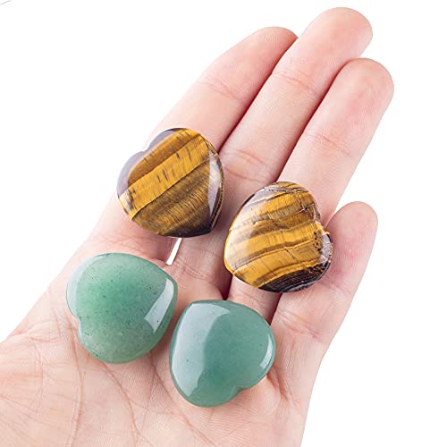 UU UNIHOM Natural Chakra Gold and Green Carved Polished Heart Love Gemstone Mini Puffy Pocket Stone Decorate Gift Healing Crystal Chakra Reiki Balancing Anxiety Stress Relief Therapy