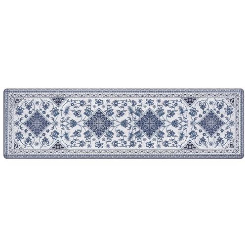 ASPMIZ Blue Boho Kitchen Runner Rug, Bohemian Geometry Kitchen Mats for Floor Cushioned Anti Fatigue, Waterproof Non-Slip Kitchen Mats and Rugs, Farmhouse Runner Rug for Hallway, Kitchen, 18 x 60 Inch