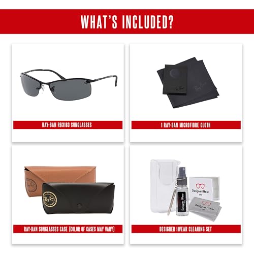 Ray-Ban RB3183 002/81 63MM Black/Plastic Lens Grey Polarized Rectangular Sunglasses For Men +BUNDLE with ACCESSORY EYEWEAR KIT