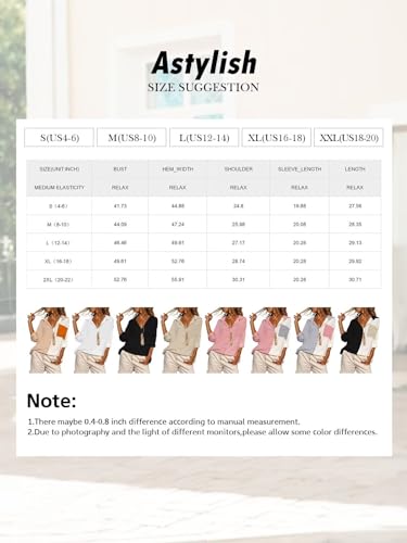 Astylish Women Oversized Collared Shirts Long Sleeve V Neck Fashion Button Down Blouses Color Block Tunic Top Gray Medium