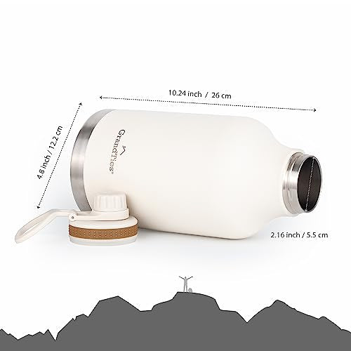 GRANDTIES 2 Lids Sports Stainless Steel Water Bottles – Wide Mouth Vacuum Insulated Reusable Leak Proof BPA-Free Travel Metal Canteen, Thermos Bottles for Men Women Gym (Ivory White 32 oz)