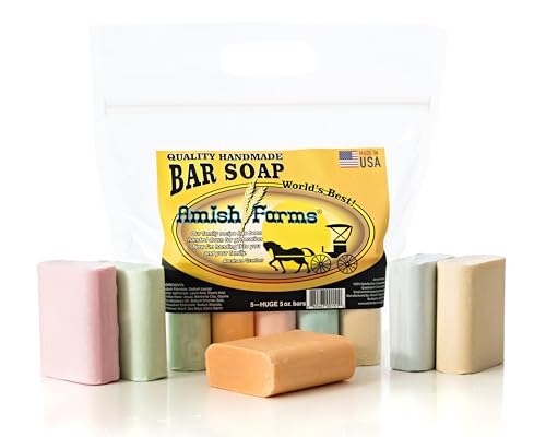 Amish Farms Original Recipe All Natural Soap Bar - Made in USA, Handmade, Vegan Moisturizing for Sensitive Skin - Women & Mens Face & Body Bar Soap - Wildflower Scent 5 Oz Each (5 Bars)