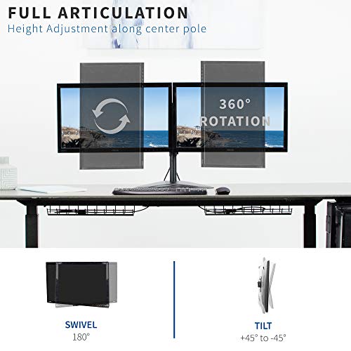VIVO Dual 13 to 30 inch Monitor Free-Standing Mount, Fully Adjustable Desk Stand, Holds 2 Flat or Curved Display Screens, STAND-V102F