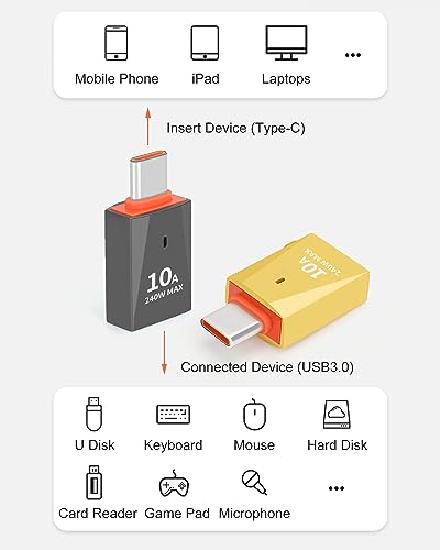 AIYEEN Upgraded Zinc Alloy USB C to USB Adapter 2 Pack, Type C Male to USB 3.0 Female Converter, OTG Adapter with Keychain, Compatible with iPad Samsung Galaxy Google Pixel (Gold+Black)