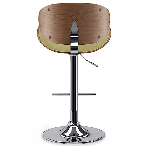 SIMPLIHOME Marana 33 Inch Wide Mid Century Modern Bentwood Adjustable Height Gas Lift Bar Stool in Acid Green Polyester Linen Fabric, for The Dining Room and Kitchen
