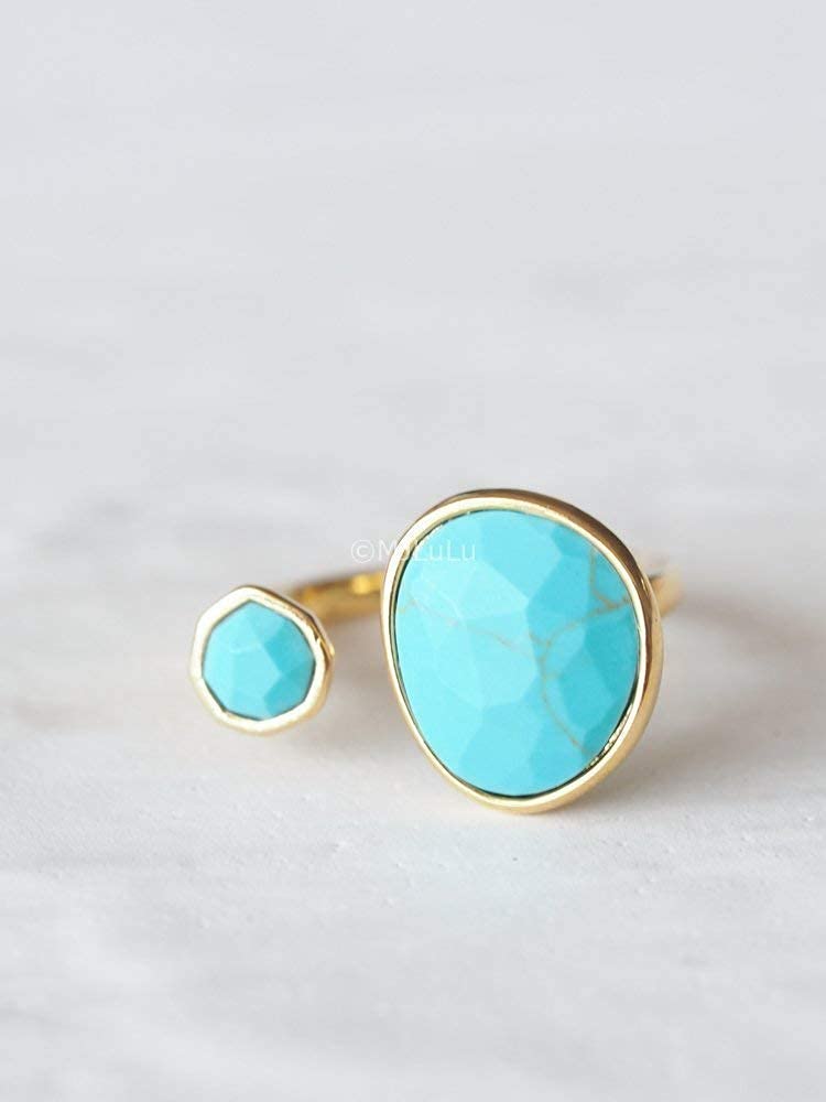 Bold 14K Gold-Plated Statement Ring with Eye-Catching Simulated Blue Turquoise - Hypoallergenic & Lightweight, Exuding Boho Elegance - Simple Minimalist Jewelry by MJLULU