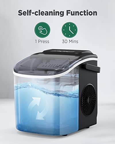 Silonn Countertop Ice Maker, 9 Cubes Ready in 6 Mins, 26lbs in 24Hrs, Self-Cleaning Ice Machine with Ice Scoop and Basket, 2 Sizes of Bullet Ice for Home Kitchen Office Bar Party, Black