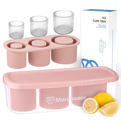 Marchoose 2PC Ice Cube Tray for Stanley Ice Mold Tumbler 30&40 Oz, Silicone Ice Mold with Lid & Bin, Easy Push & Pop-Out Mold For Stanley Cup, Cocktails, Whiskey, Drinks (2PC Chill Blush)