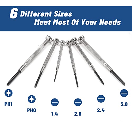 6PCS Mini Precision Screwdriver Set, XAQISHIRE Small Screwdriver Kit with 6 Different Size Flathead and Phillips Screwdrivers, Ideal For Watch, Jewelers, Eyeglass, Toys, Computer, Electronic Repairs
